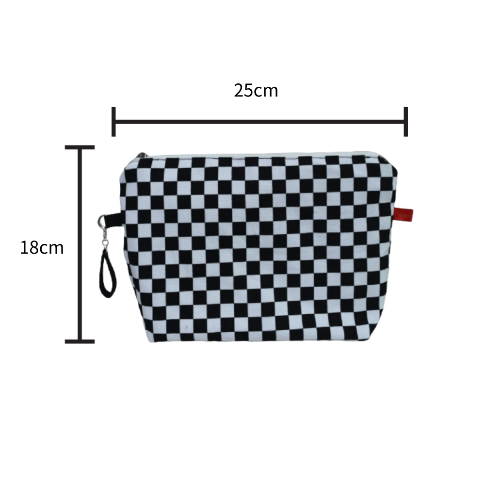 handmade makeup bag toiletry bag travel zippered pouch checkerboard 10x7 inch (25x18cm)