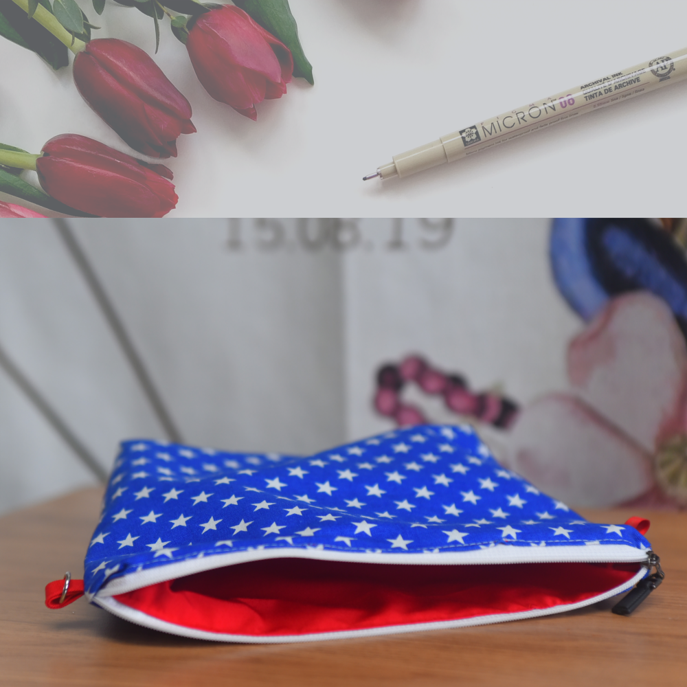 handmade bag, makeup bag, travel makeup bag, zippered pouch,  shiny star 10x7 inch (25x18cm)