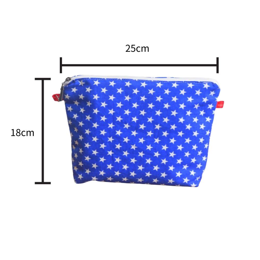 handmade bag, makeup bag, travel makeup bag, zippered pouch,  shiny star 10x7 inch (25x18cm)